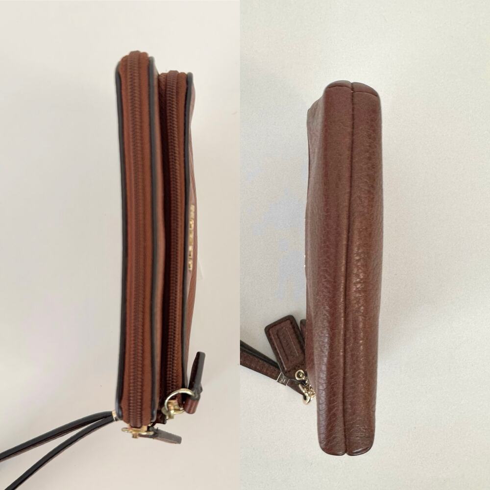 Coach Vintage Double Zipper Brown Pebble Leather Wristlet Wallet - Picture 6 of 15